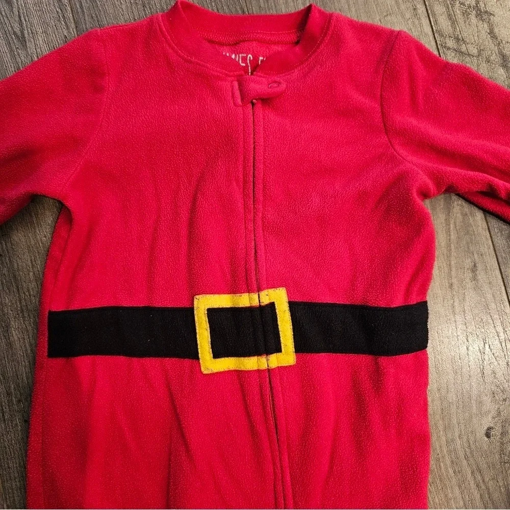 24M Red Black Footies Santa One Piece Belt Design Christmas Pictures PJs Holiday